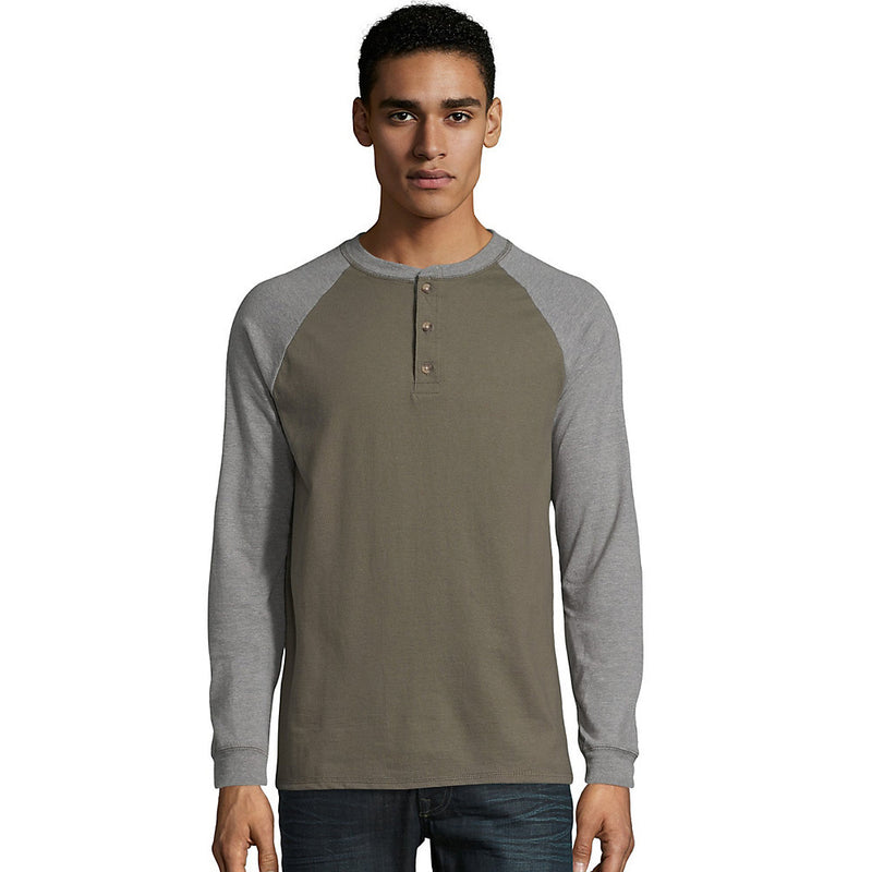 Hanes Men'S Beefy-T Long-Sleeve Colorblock Henley