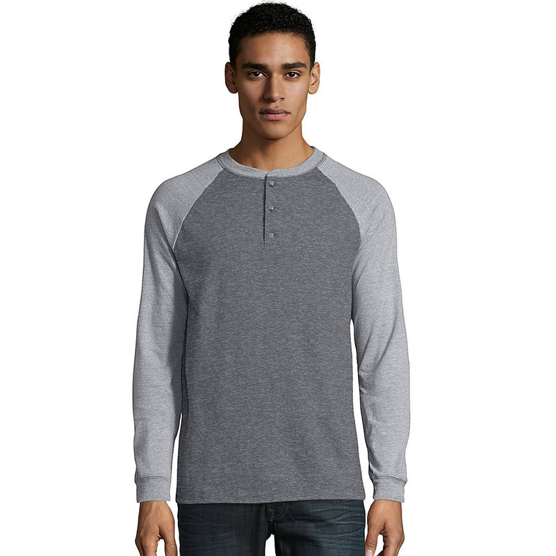 Hanes Men'S Beefy-T Long-Sleeve Colorblock Henley
