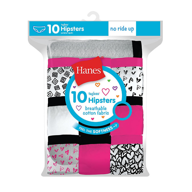 Hanes Girls' Cotton Hipsters 10-Pack