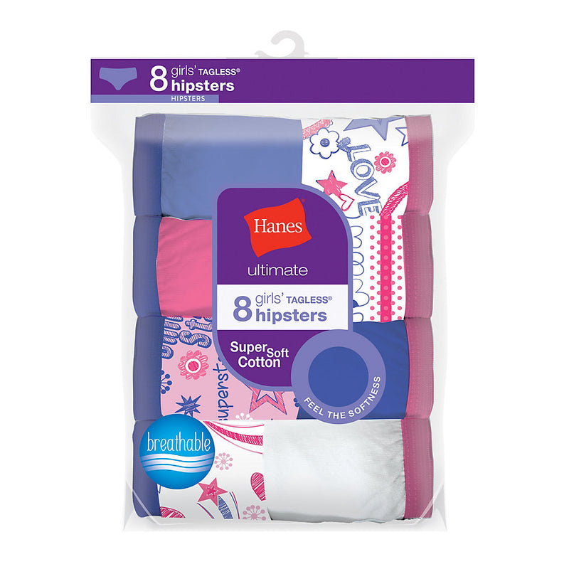 Hanes Ultimate Girls' Cotton Hipsters 8-Pack