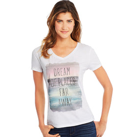 Hanes Women'S Dream Of Places Far Away Short Sleeve V-Neck T-Shirt