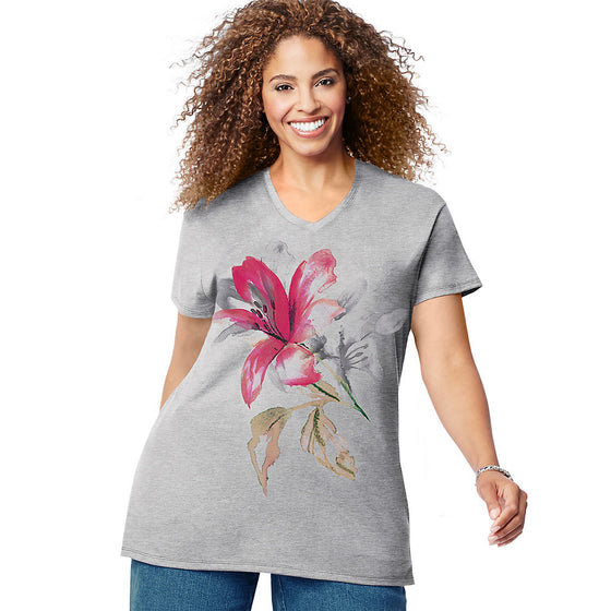 Just My Size Tropical Flower Short Sleeve Graphic T-Shirt