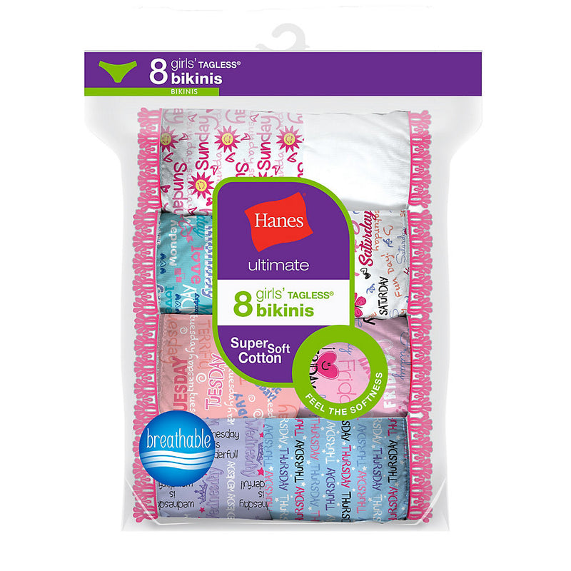 Hanes Ultimate Girls' Cotton Bikinis 8-Pack