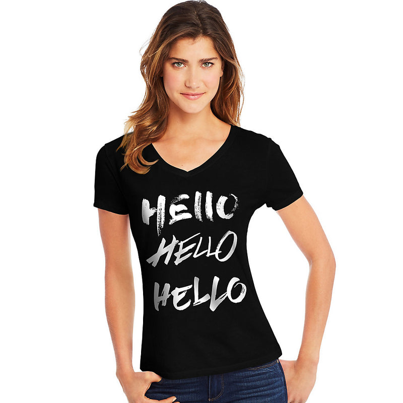 Hanes Women'S Hello Hello Hello Short-Sleeve V-Neck Graphic T-Shirt