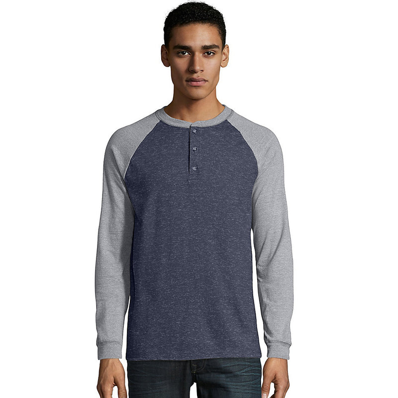 Hanes Men'S Beefy-T Long-Sleeve Colorblock Henley