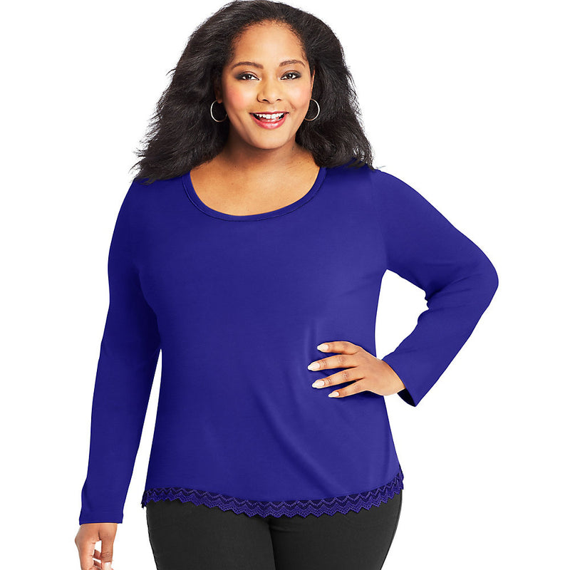 Just My Size Lace Trim Long Sleeve Top