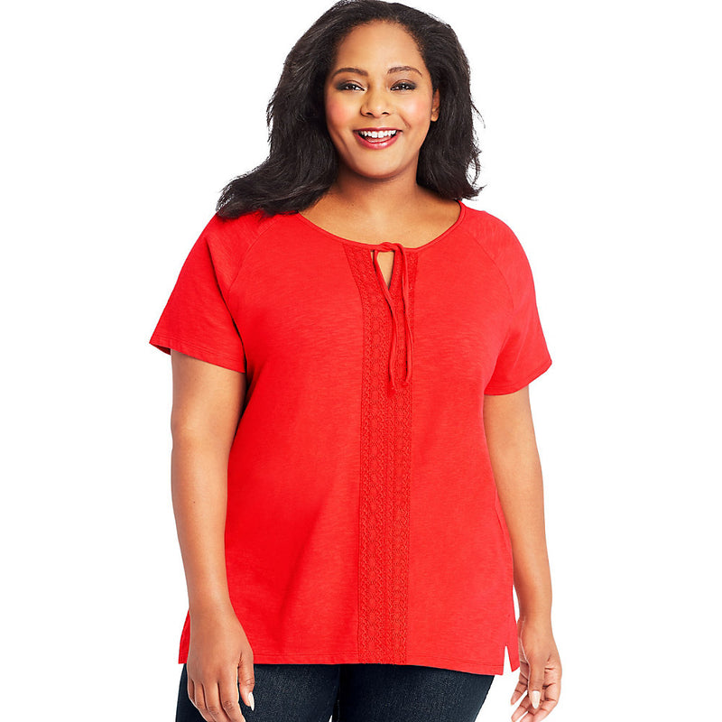 Just My Size Split Neck Lace Front Top