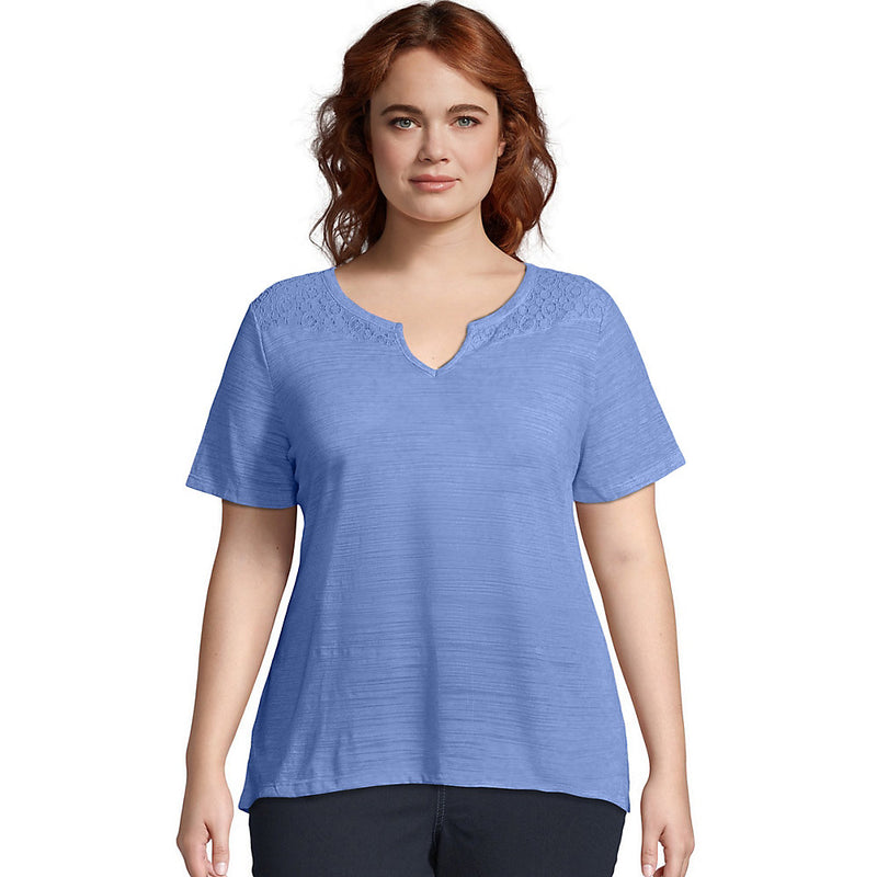Just My Size Short Sleeve Lace Peasant Top