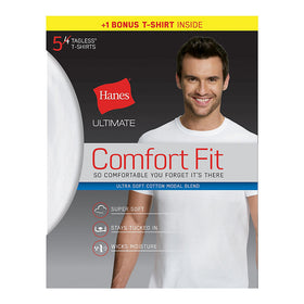 Hanes Ultimate Men'S Comfort Fit White Crewneck Undershirt 5-Pack (4 + 1 Free Bonus Pack)