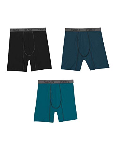Hanes Men'S Comfort Flex Fit Ultra Soft Cotton Stretch Long Leg Boxer Briefs 4-Pack (3 + 1 Free Bonus Pack)