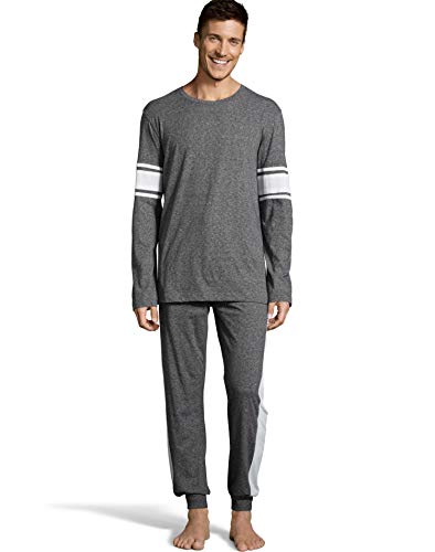 Hanes Men'S 1901 Heritage Striped Sleeve Crewneck And Jogger Pant Lounge Set