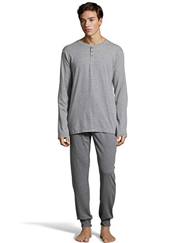 Hanes Men'S 1901 Heritage Striped Henley Crewneck And Jogger Pant Lounge Set